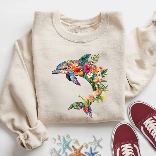 Floral Dolphin Sweatshirt S / Sand