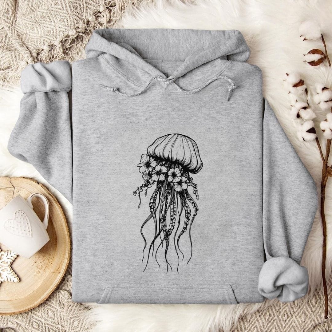 Floral Jellyfish Hoodie Sport Grey / S