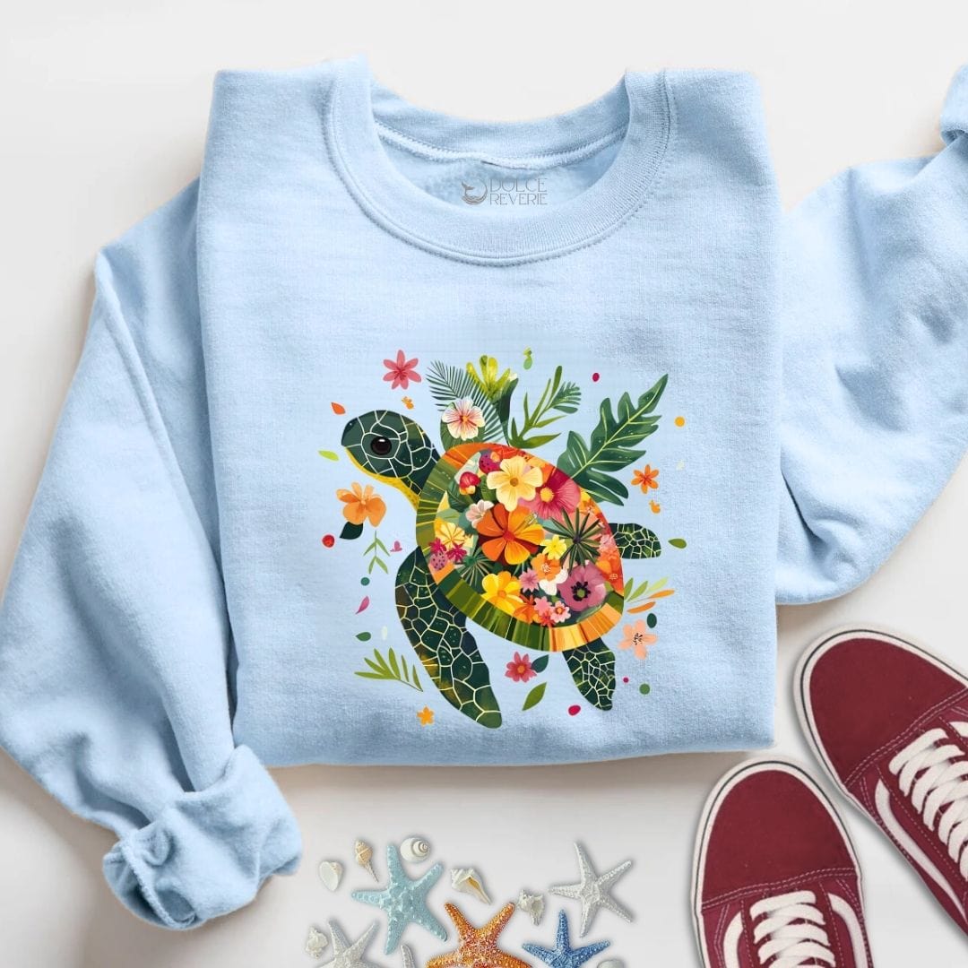 Floral Turtle Sweatshirt S / Light Blue