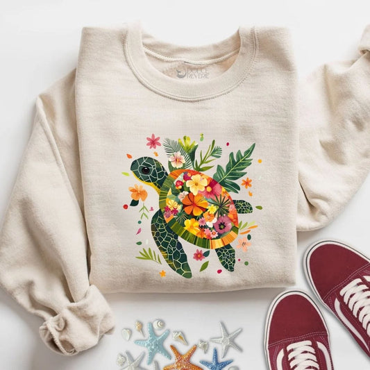Floral Turtle Sweatshirt S / Sand