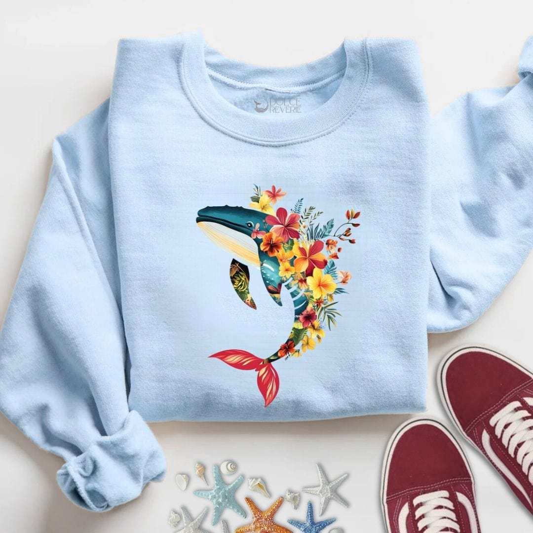 Floral Whale Sweatshirt S / Light Blue