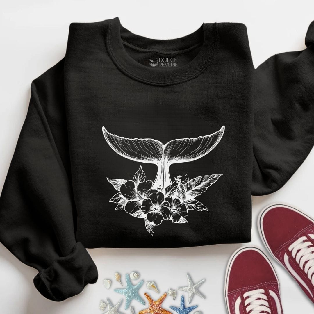 Floral Whale Tail Sweatshirt S / Black