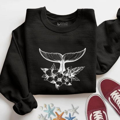 Floral Whale Tail Sweatshirt S / Black