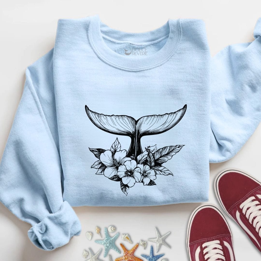 Floral Whale Tail Sweatshirt S / Light Blue