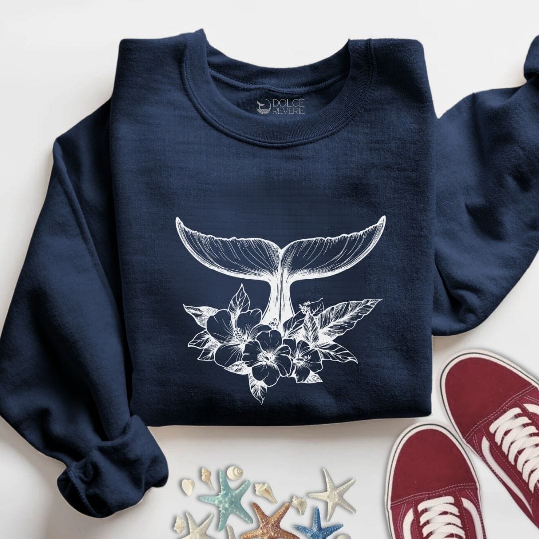 Floral Whale Tail Sweatshirt S / Navy
