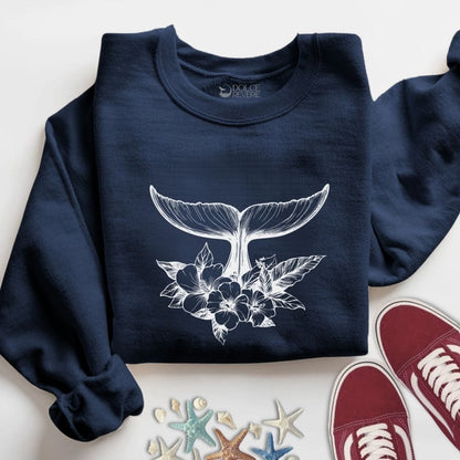 Floral Whale Tail Sweatshirt S / Navy