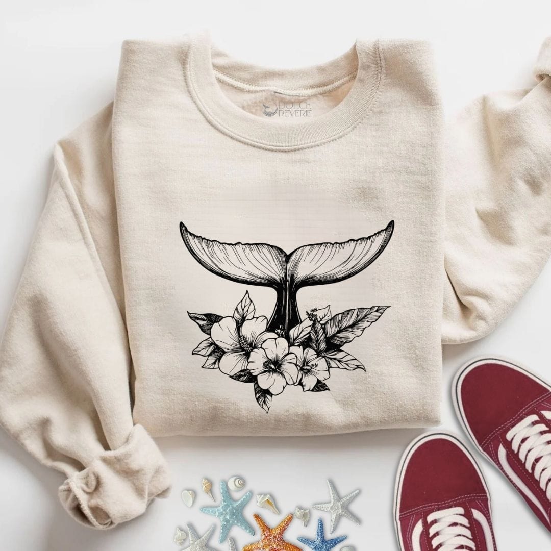 Floral Whale Tail Sweatshirt S / Sand