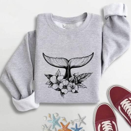 Floral Whale Tail Sweatshirt S / Sport Grey