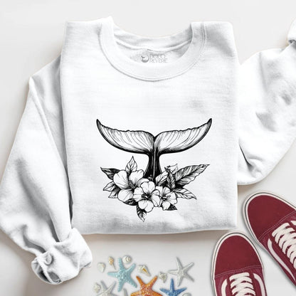 Floral Whale Tail Sweatshirt S / White