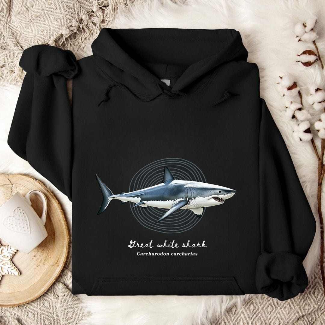 Great White Shark Hoodie Black / S