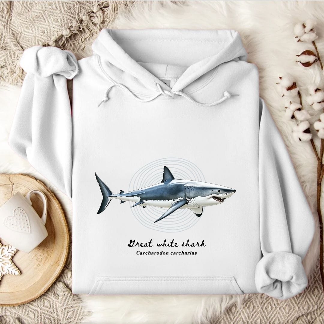 Great White Shark Hoodie White / S