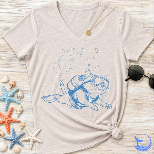 Cat Diver Women's V-Neck T-Shirt