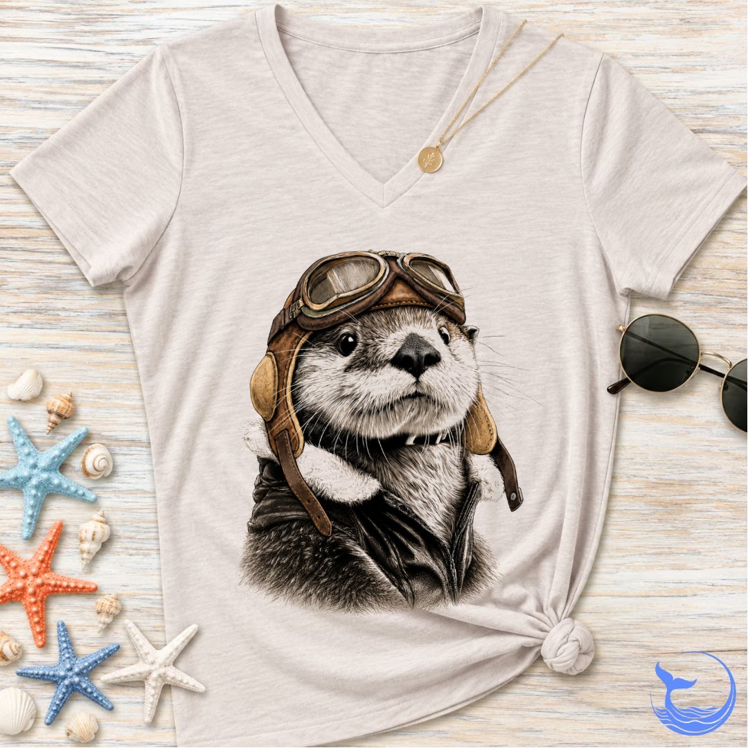 Aviator Otter Women's V-Neck T-Shirt