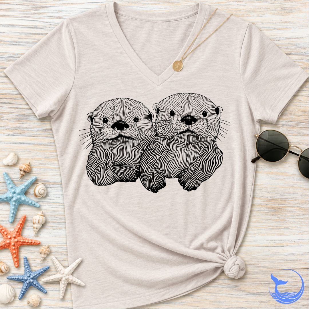 Happy Otters Women's V-Neck T-Shirt