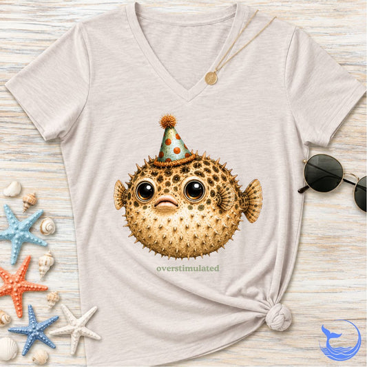 Overstimulated Pufferfish Women's V-Neck T-Shirt