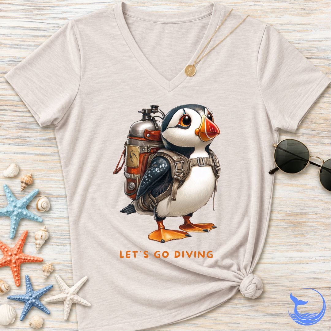 Diving Puffin Women's V-Neck T-Shirt