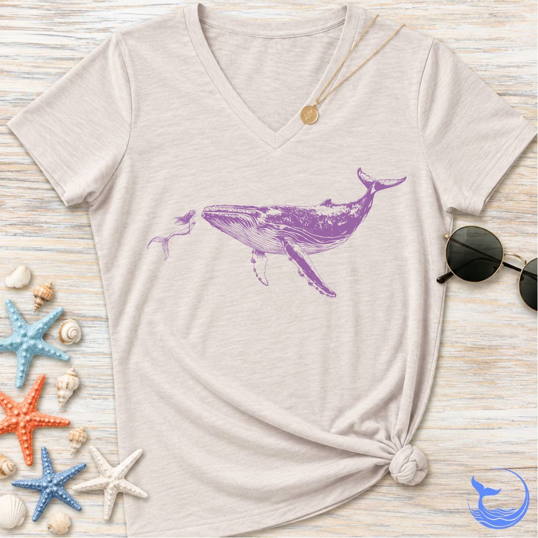 Mermaid & Whale Women's V-Neck T-Shirt