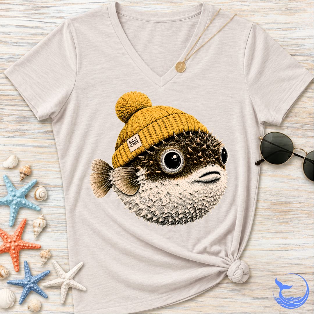 Winter Pufferfish Women's V-Neck T-Shirt