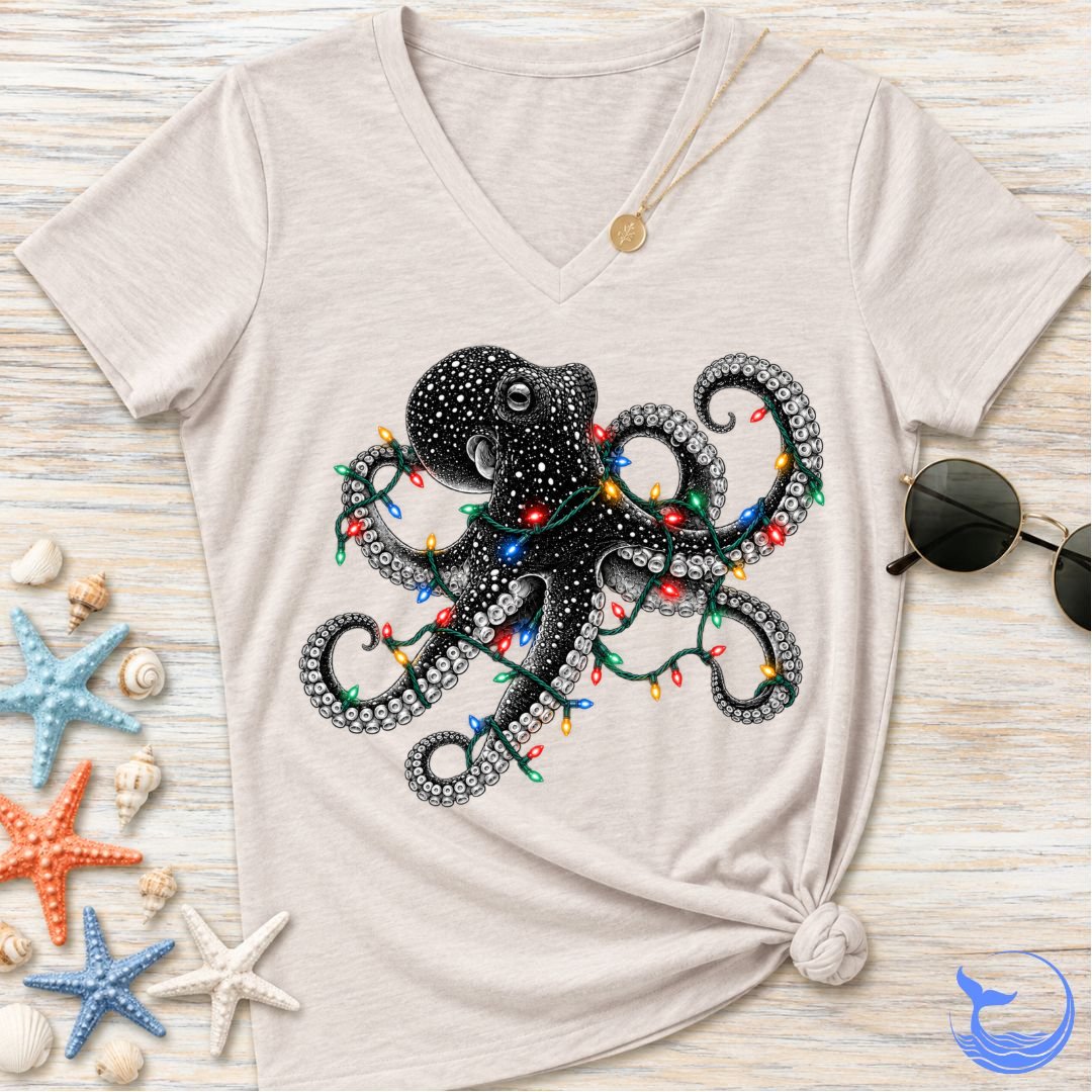 Christmas Lights Octopus Women's V-Neck T-Shirt