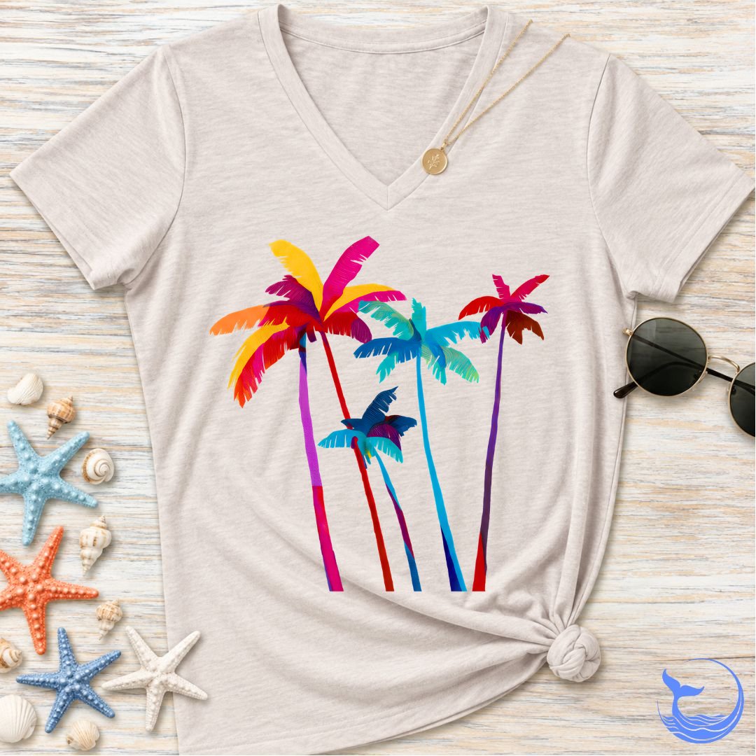 Artistic Palm Trees Women's V-Neck T-Shirt