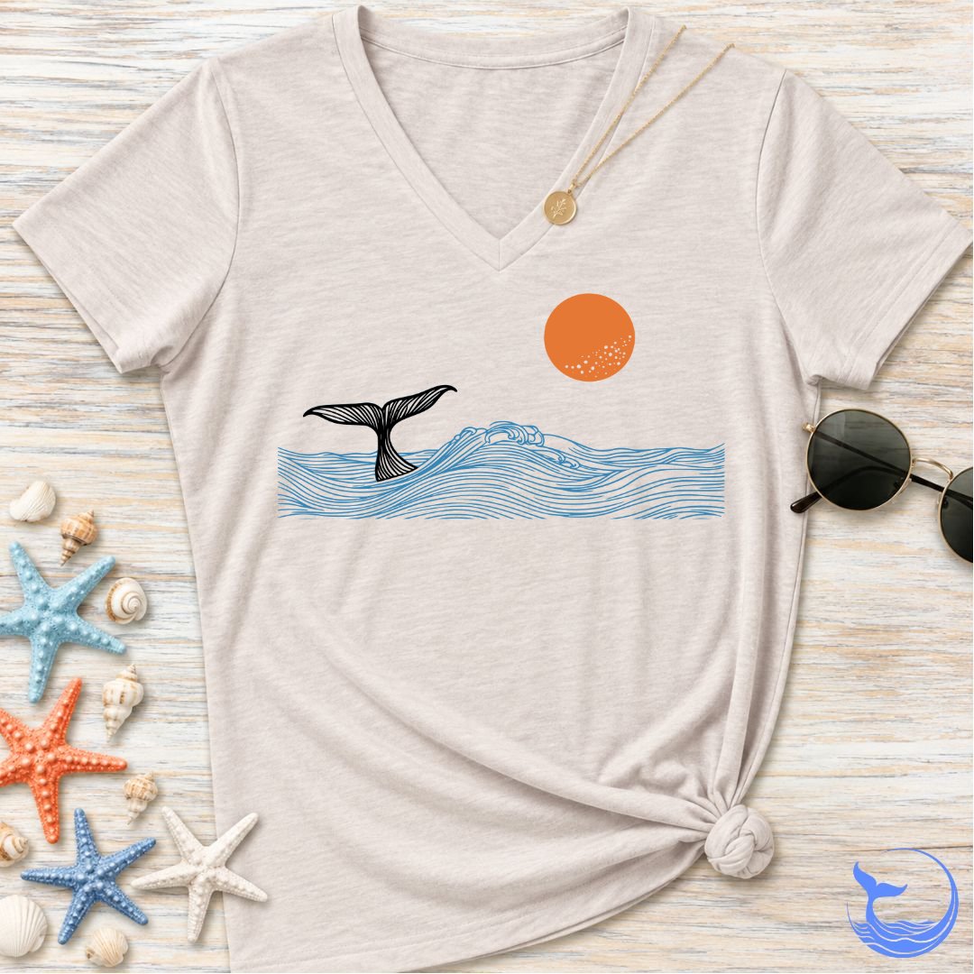 Whale Tail Sunset Women's V-Neck T-Shirt