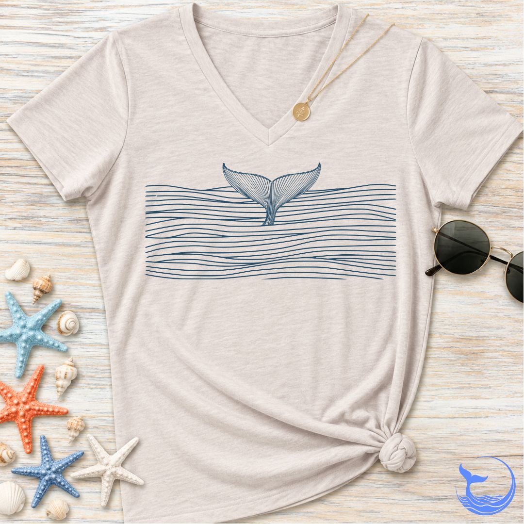 Whale Tail & Sea Of Lines Women's V-Neck T-Shirt