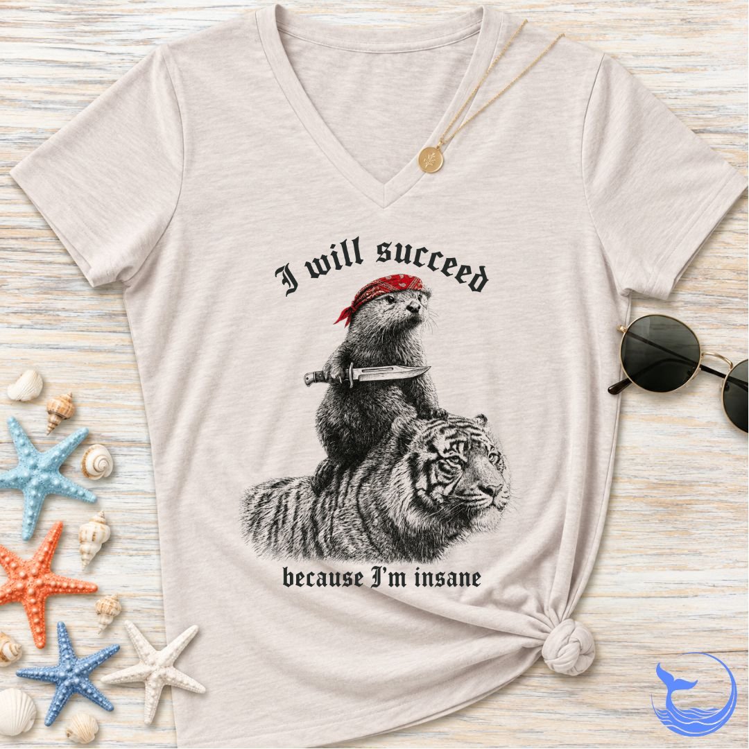 I Will Succeed, Sea Otter Women's V-Neck T-Shirt