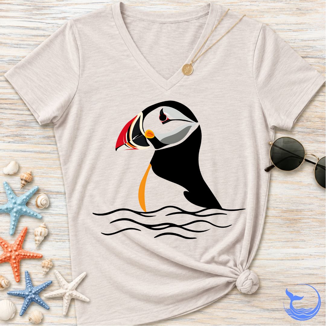 Retro Puffin Women's V-Neck T-Shirt