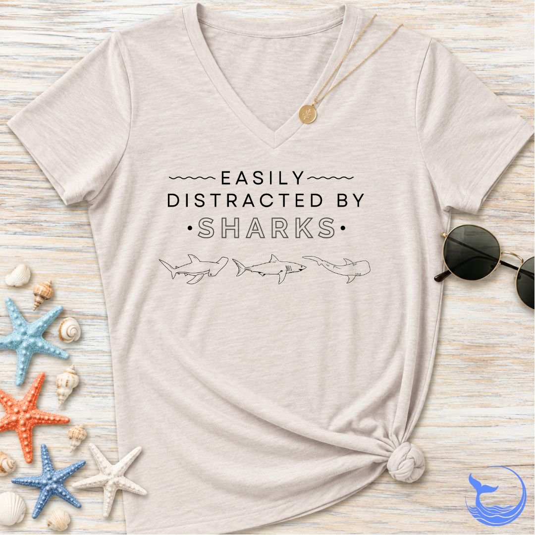 Easily Distracted By Sharks Women's V-Neck T-Shirt