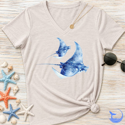 Watercolor Mantas Women's V-Neck T-Shirt