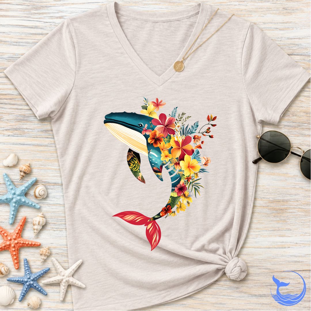 Floral Whale Women's V-Neck T-Shirt