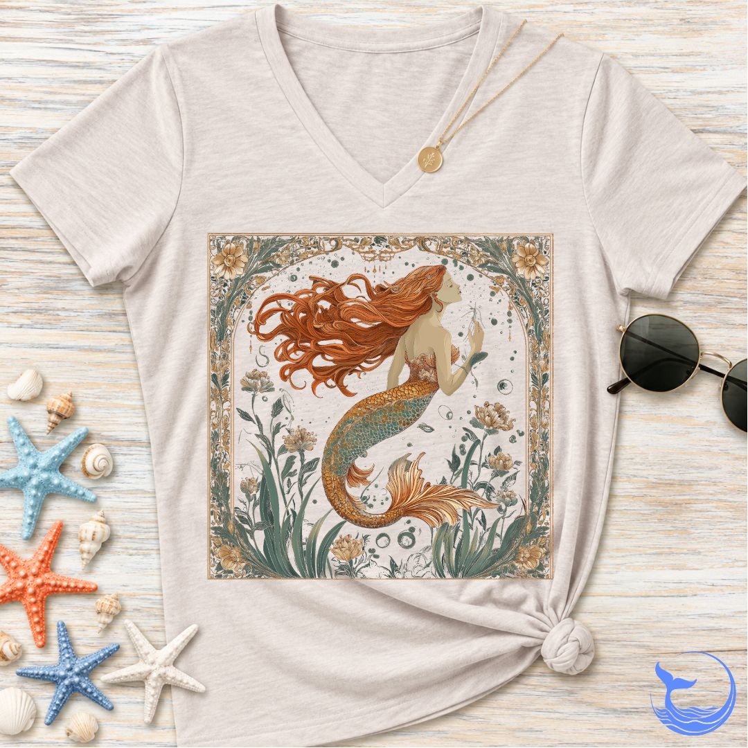 Mermaid Art Nouveau Women's V-Neck T-Shirt