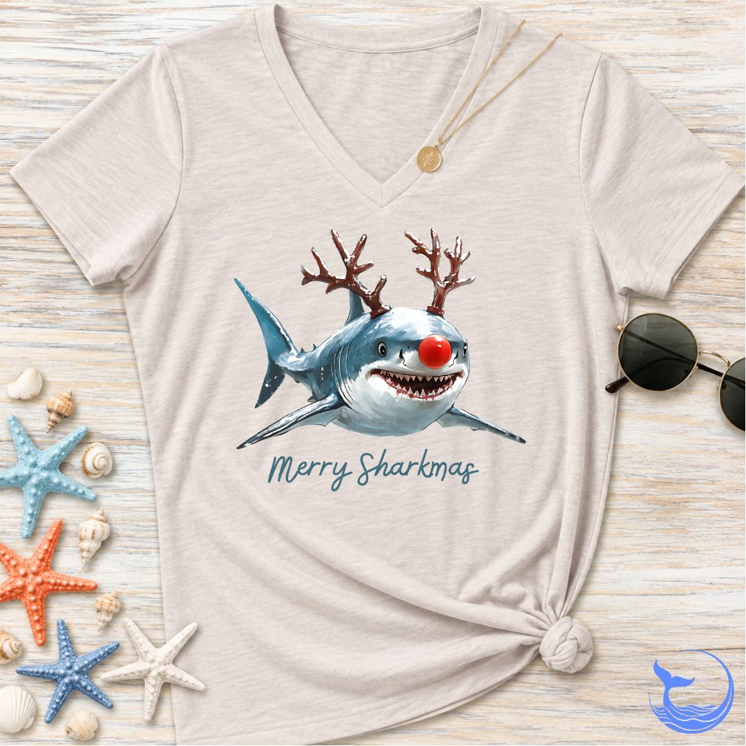 Merry Sharkmas Women's V-Neck T-Shirt