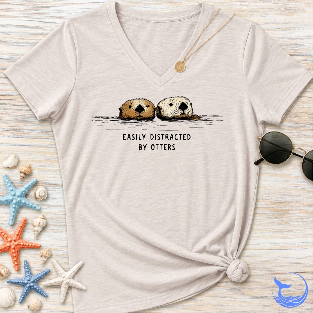 Distracted By Otters Women's V-Neck T-Shirt