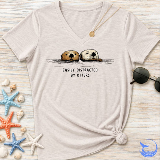 Distracted By Otters Women's V-Neck T-Shirt