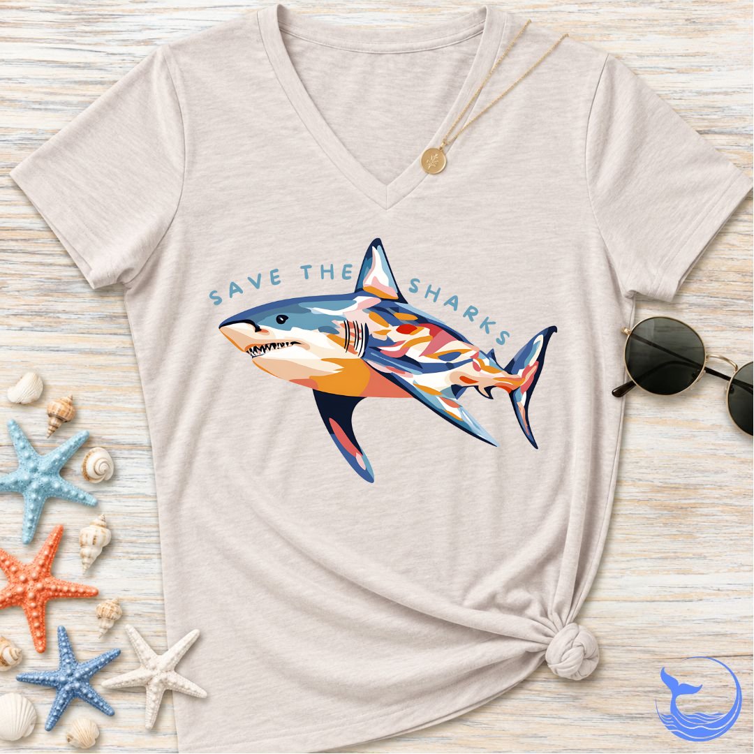 Save The Sharks Women's V-Neck T-Shirt