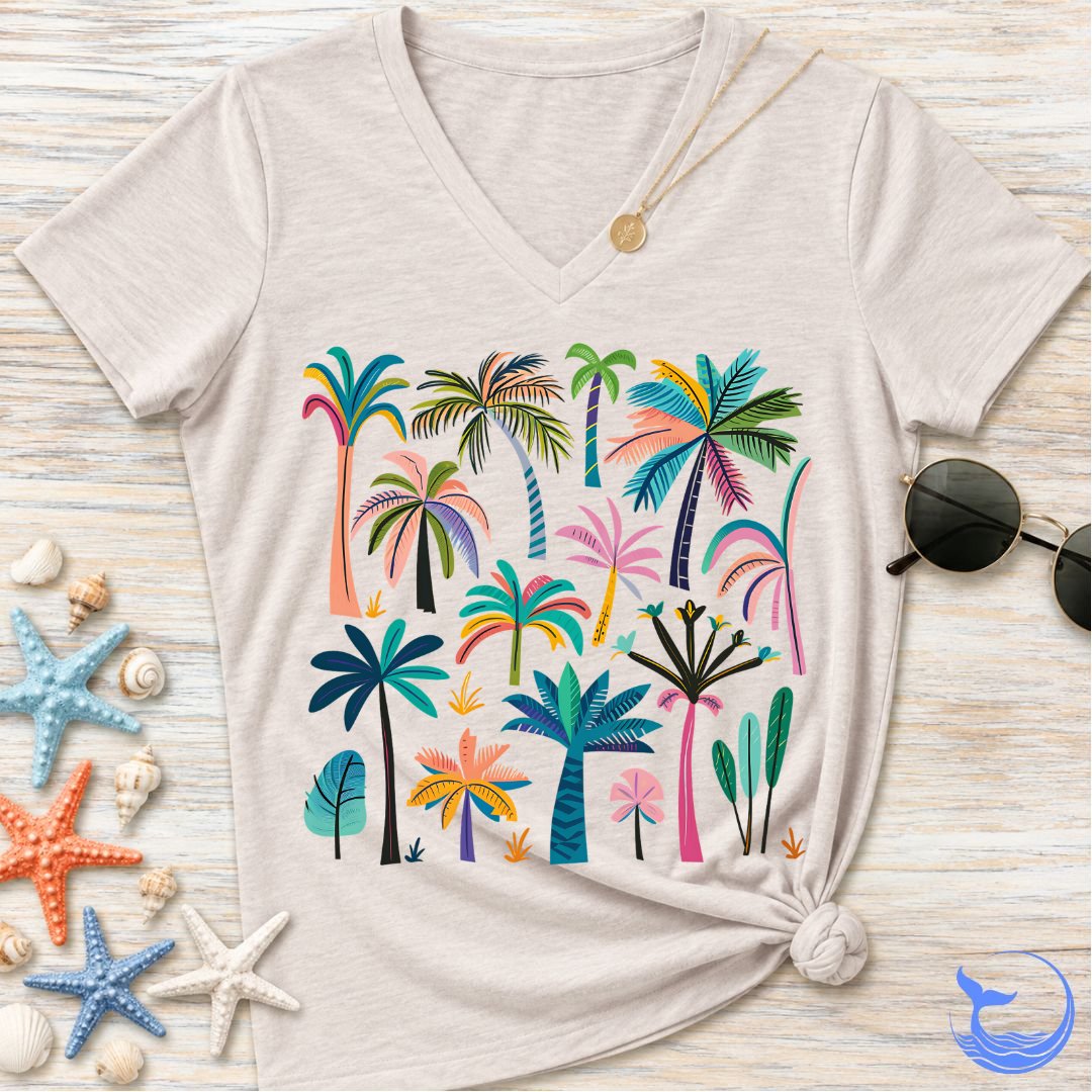 Colorful Palm Trees Women's V-Neck T-Shirt