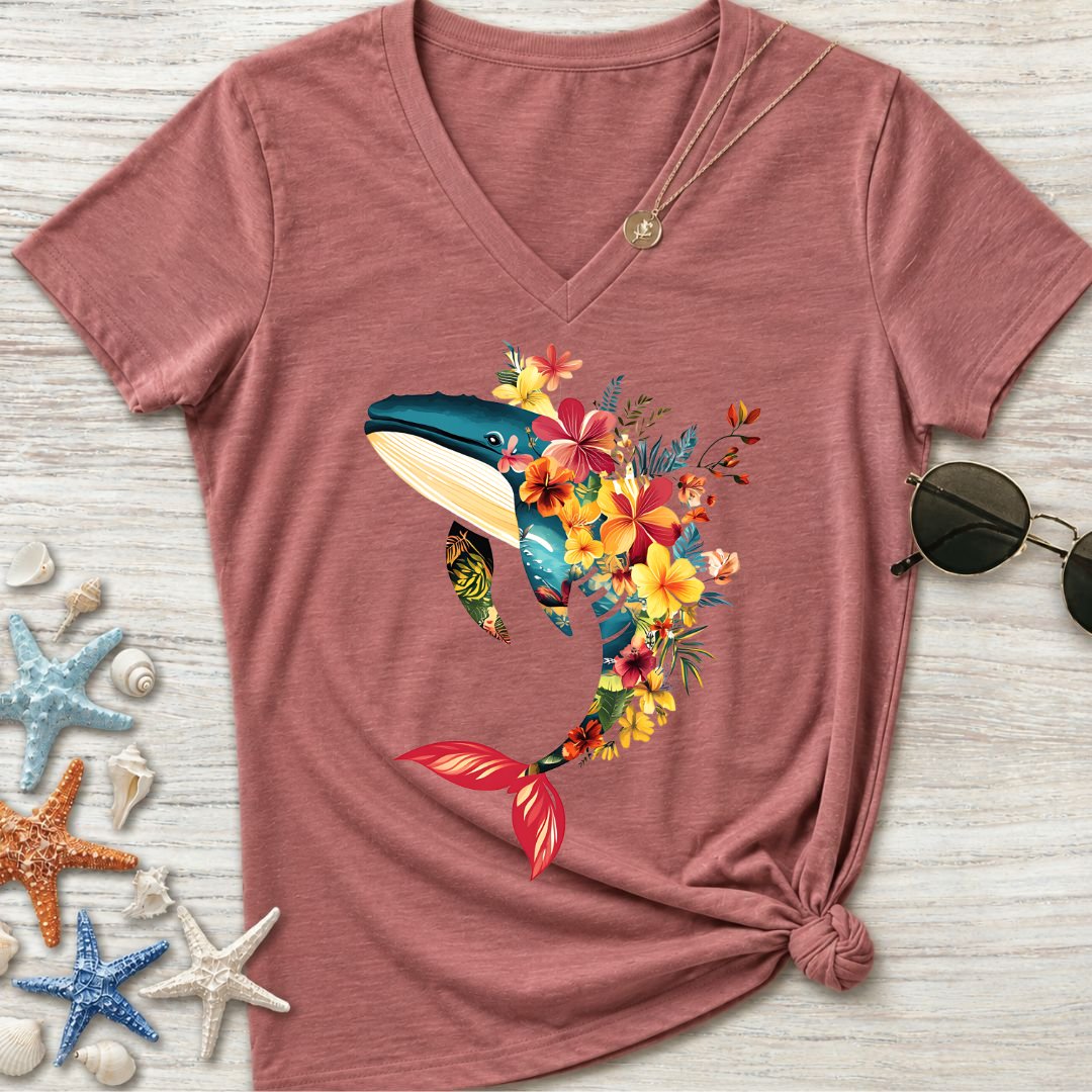 Floral Whale Women's V-Neck T-Shirt