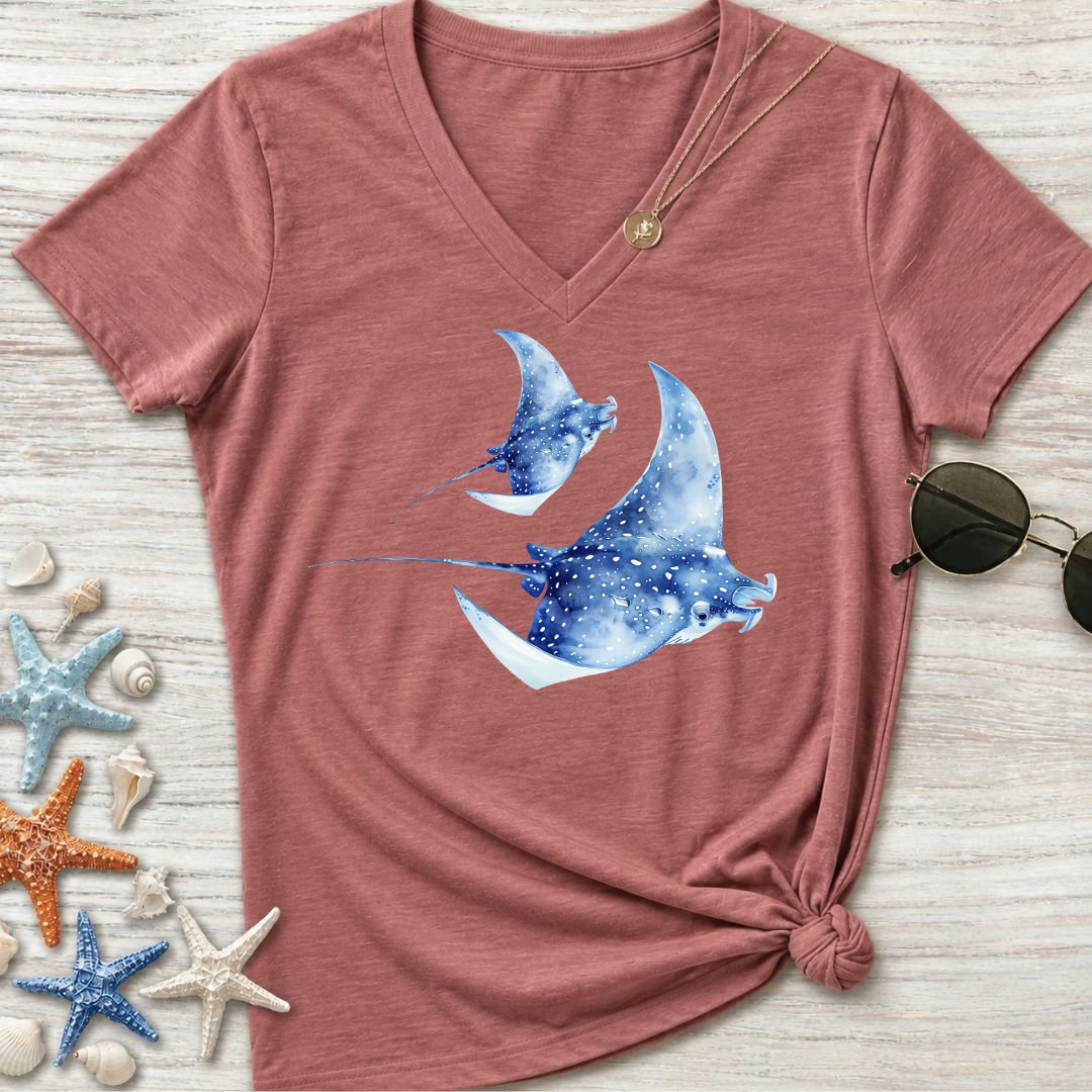 Watercolor Mantas Women's V-Neck T-Shirt