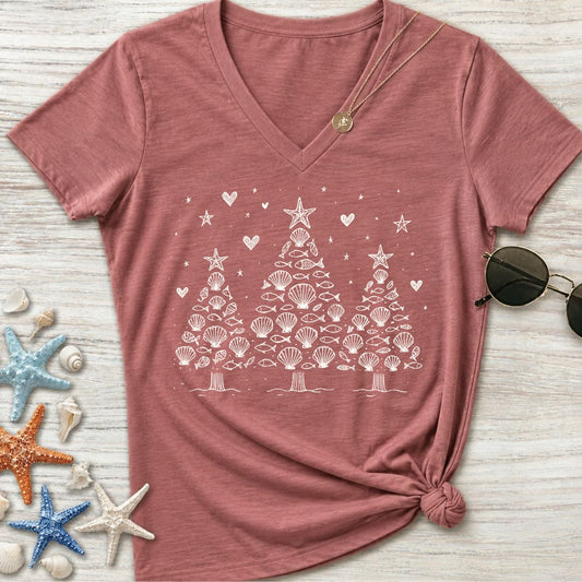 Seashell Christmas Trees Women's V-Neck T-Shirt