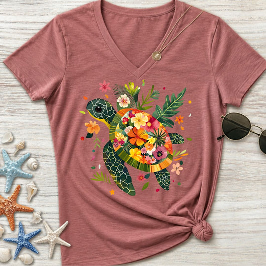 Floral Turtle Women's V-Neck T-Shirt