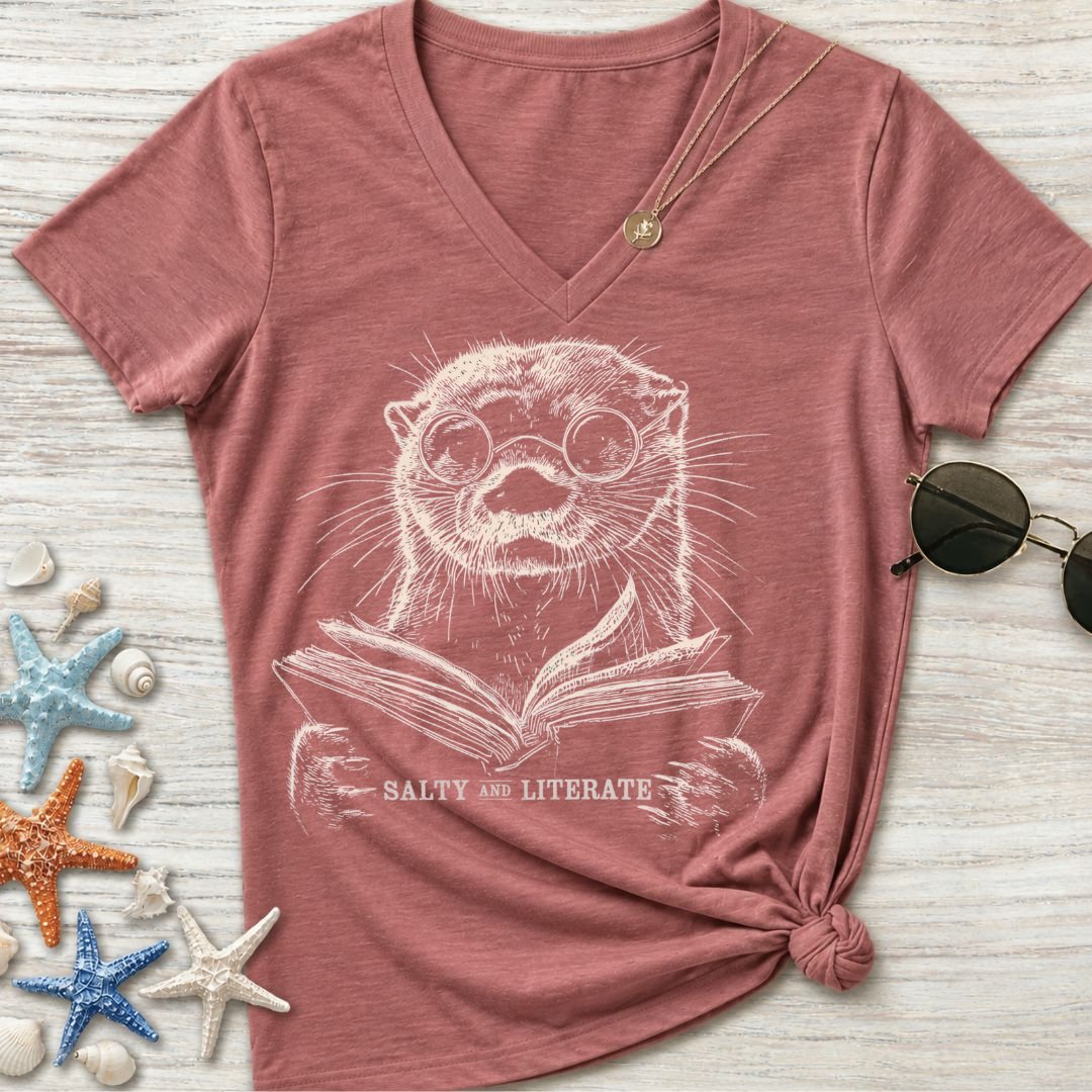 Salty and Literate Otter Women's V-Neck T-Shirt