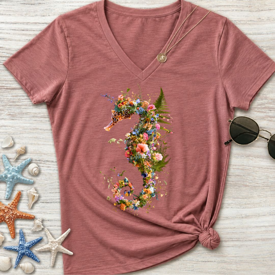 Floral Seahorse Women's V-Neck T-Shirt