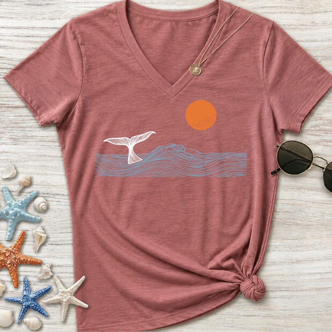 Whale Tail Sunset Women's V-Neck T-Shirt