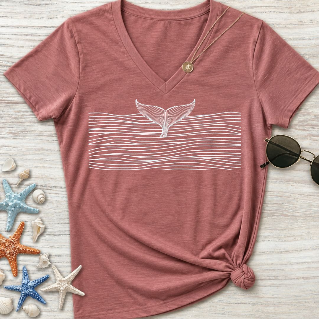 Whale Tail & Sea Of Lines Women's V-Neck T-Shirt