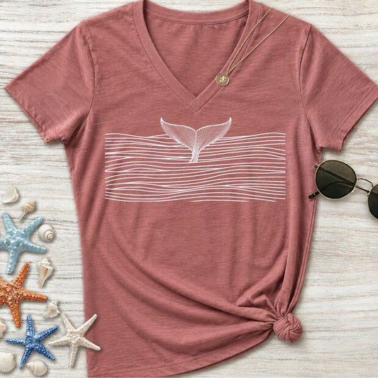 Whale Tail & Sea Of Lines Women's V-Neck T-Shirt