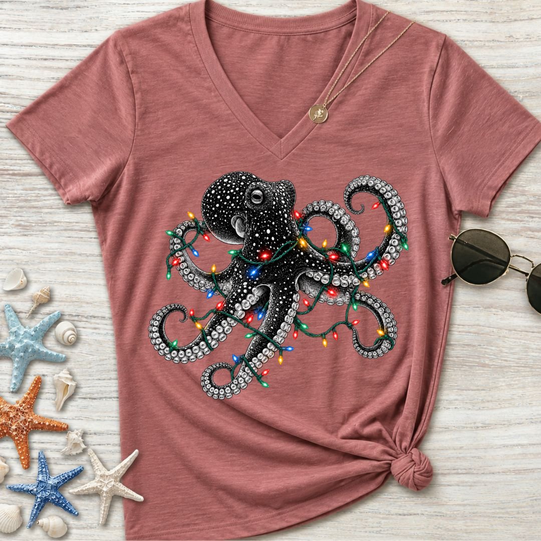 Christmas Lights Octopus Women's V-Neck T-Shirt