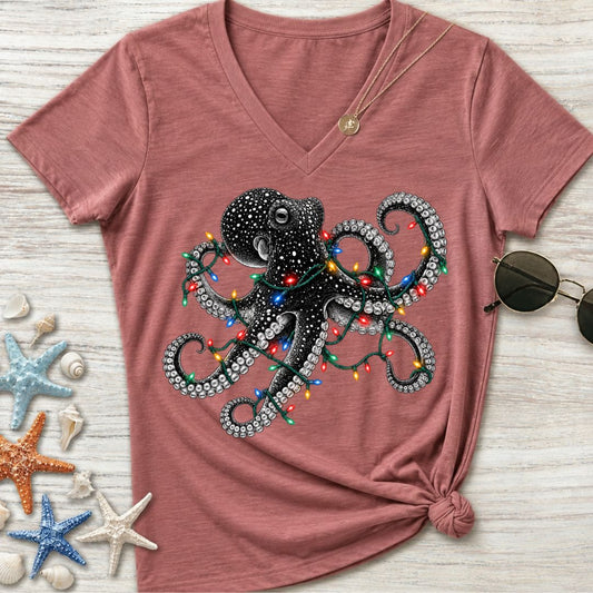 Christmas Lights Octopus Women's V-Neck T-Shirt