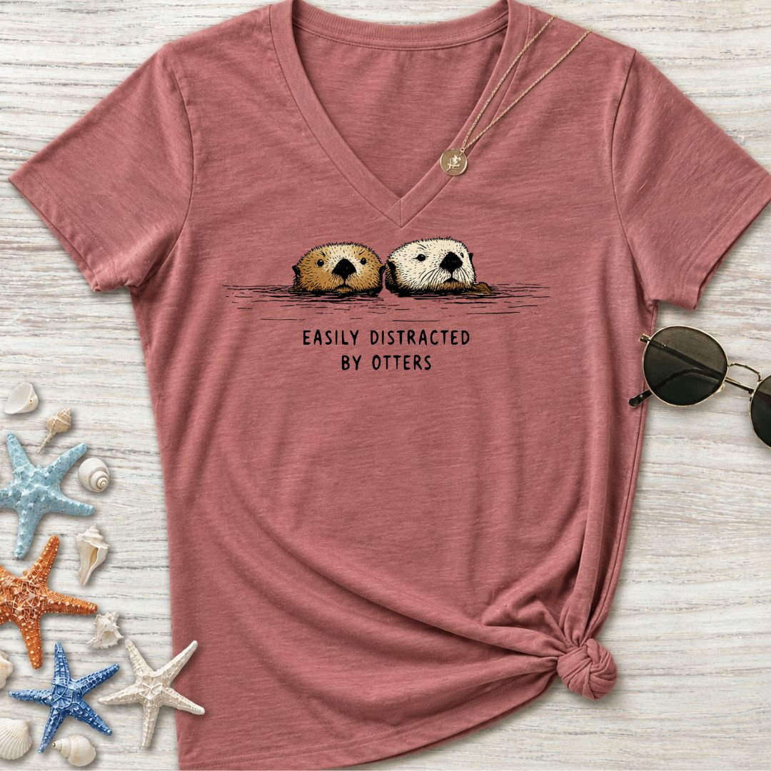 Distracted By Otters Women's V-Neck T-Shirt