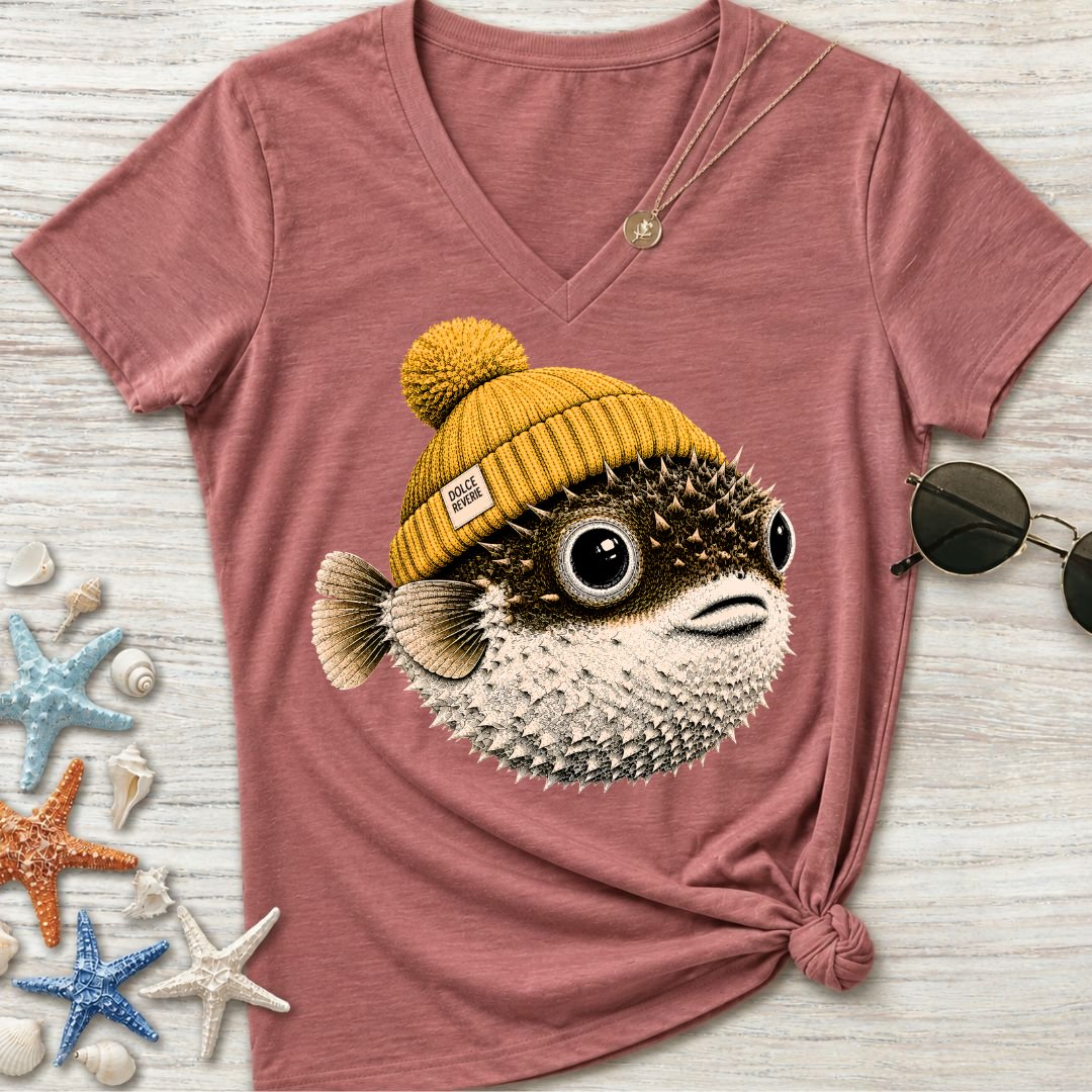 Winter Pufferfish Women's V-Neck T-Shirt